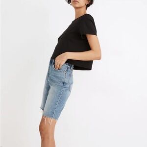 MADEWELL High-Rise Long Denim Shorts in Brightwater Wash